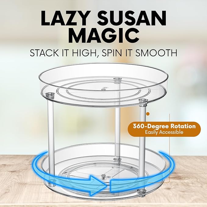 Clear Lazy Susan Organizer, Rotating Kitchen Pantry Organization and Storage, Medicine Cabinet Organizer, Lazy Susan Turntable Organizer for Cabinets, Bathroom, Refrigerator, Dresser, Spice Organizer - Image 3
