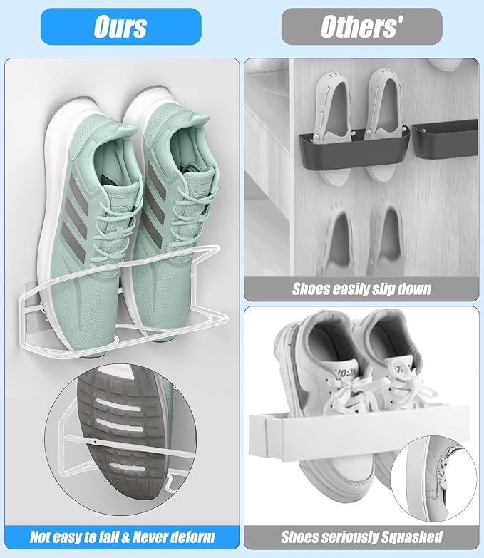4Pack Wall Mounted Shoe Rack with Sticky Hanging Strips (White) | Very Easy to Install no Need to Drill Hanging Shoe Organizer, for RV, Door,Entryway, Bathroom, Living Room, Mud Room, Laundry - Image 3