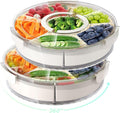 Divided Rotating Serving Tray with Lid and Handle, Portable Snackle Box for Fruits Snacks Veggie Charcuterie, Clear Lazy Susan Organizer and Fridge Storage Container for Adults Child (2PCS,12" L by BigPonPon