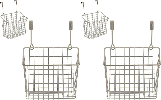 Spectrum Grid Over the Cabinet Wire Storage Basket Large (Satin Nickel Powder Coat) - Organizer for Bathroom, Kitchen, Under Sink, Pantry, Hair Tools, & More (Pack of 2) by Unknown