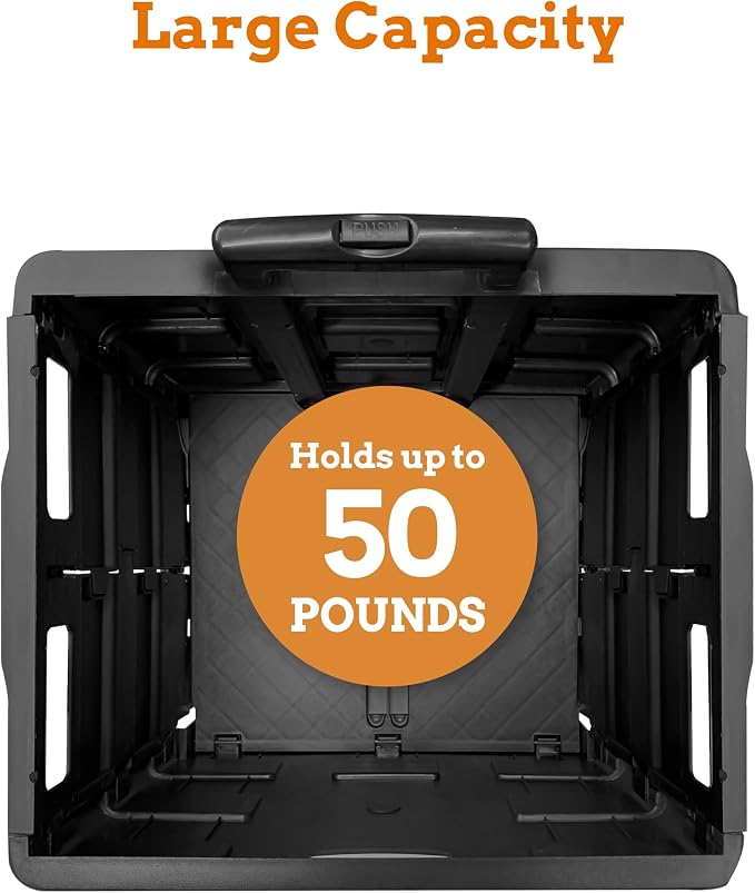 Inspired Living Ultra-Slim Rolling Collapsible Storage Pack-N-Roll Utility-carts, with Telescopic Handle, for Home, Garden, Shopping, Office, School use, Medium, Black - Image 3