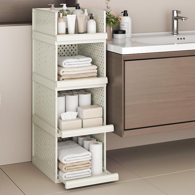 Bathroom Shelf, 4pcs Storage Drawers Organiser, 32" Stackable Cabinet | Large Organizer Boxes for Bedroom, Bathroom, Living Room, Kitchen, Office, Entrance, 12.8" wide by ZHYOCOGY