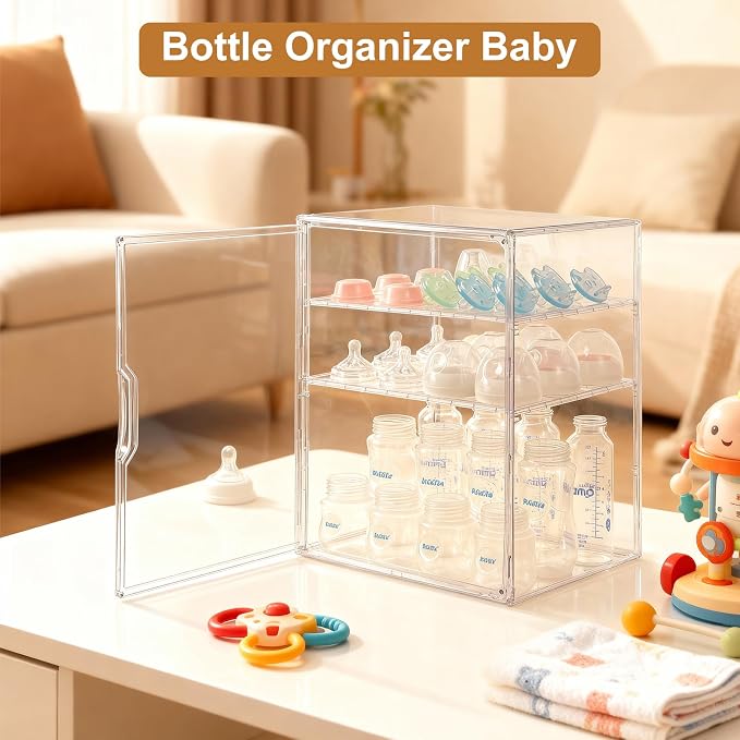 ERTIUANIO Baby Bottle Organizer – 3 Tier Bottle Storage Organizer Baby for Nipples, Pump Parts, Food Jars – Clear Acrylic Bottle Station Organizer for Countertop and Kitchen, Gifts for New Mom - Image 7