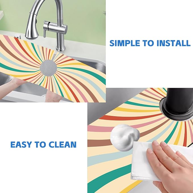 Groovy Retro Swirl Kitchen Sink Splash Guard Mat Absorbent Fast Drying Mat Faucet Draining Mat Sink Splash Guard Behind Faucet Drip Catcher for Kitchen Bathroom 5.5"×24" - Image 5