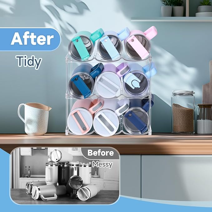 spospo Stackable Water Bottle Organizer for Stanley 40 oz Tumbler | Water Bottle Holder for Cabinet, Pantry Kitchen Organizers and Storage for Stanley Cup Accessories, Tumbler Organizer, 3 Pack - Image 3