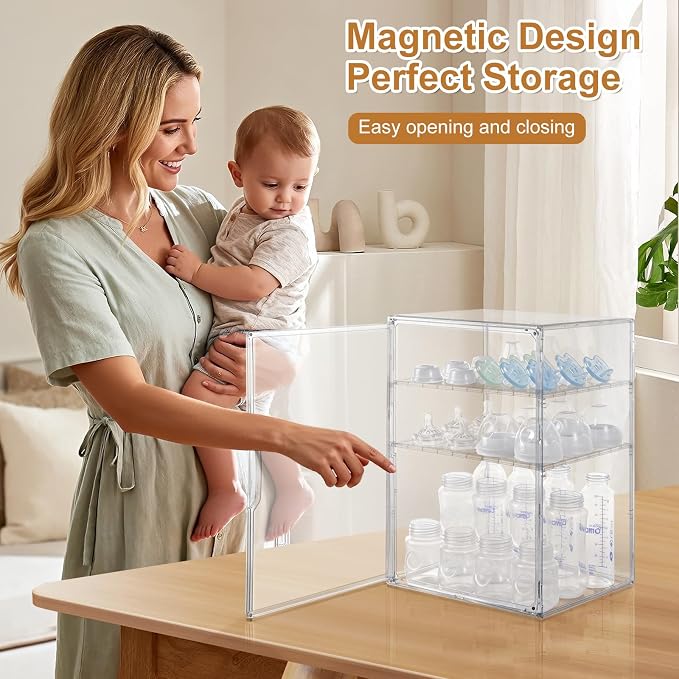 ERTIUANIO Baby Bottle Organizer – 3 Tier Bottle Storage Organizer Baby for Nipples, Pump Parts, Food Jars – Clear Acrylic Bottle Station Organizer for Countertop and Kitchen, Gifts for New Mom - Image 4