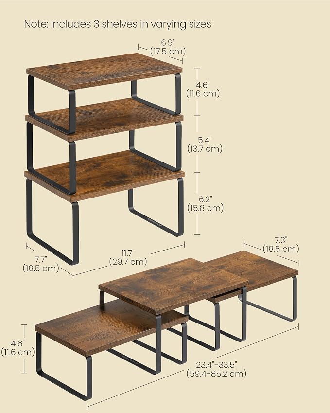 SONGMICS Cabinet Organizer Shelf, Set of 3 Spice Rack, Kitchen Storage | Slim Suit Hangers, with Non-Slip Pants Bar, 360° Swivel Hooks, for Shirts, Dresses & Casual Wear, Ink Black, UCRW030B01 - Image 6