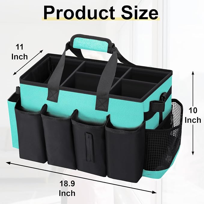 Wearable Large Cleaning Caddy Bag for Housekeepers (Lakeblue) | Cleaning Supplies Organizer with Adjustable Shoulder, Waist & Handle Straps, Detailing Bag for Kitchen Supplies - Image 2