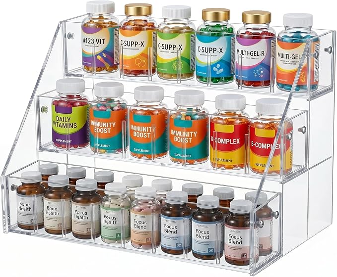 3-Tier Vitamin Storage Organizer, Organizer For Vitamin Bottles And Medicine Bottle, Vitamin Bottle Organizer For Countertop, Bathroom Cabinet Storage Items Are Clearly Visible (1, 14x8.3x7.9) by Unknown
