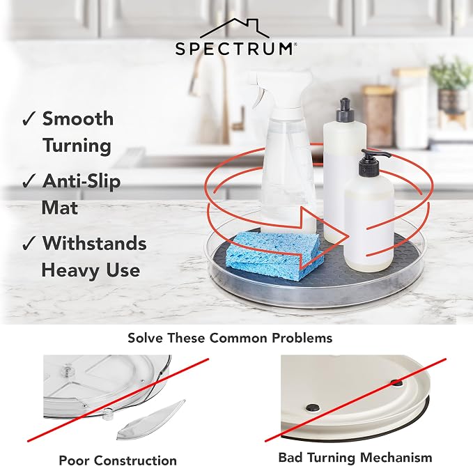 Spectrum Medium Lazy Susan Organizer 9.5 in for Cabinet Refrigerator Pantry Table Rotating Kitchen Storage Spice Rack Fridge Organization, Charcoal Gray Spinning Turntable for Sauces Jams Condiments - Image 3
