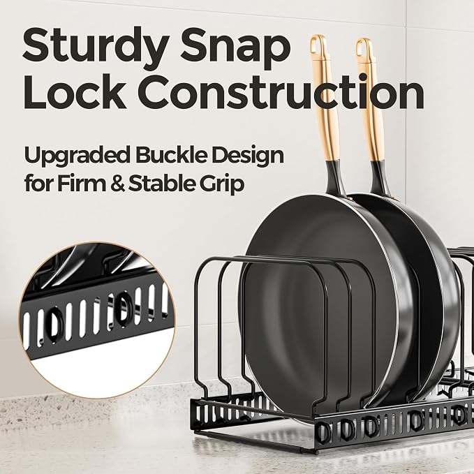 MUDEELA Expandable Cutting Board Organizer Pot Lids Rack 15 Dividers 2-Pack | Expandable Pots and Pans Organizer under Cabinet, 15 Adjustable Dividers, Fits Bakeware Cookie Sheet Baking Tray Muffin Tin - Image 5