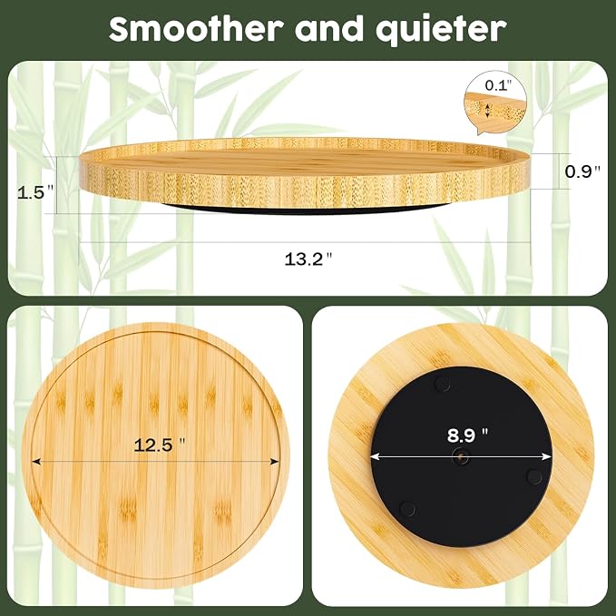 Lazy Susan Organizer, 13.2 Inch Non-Skid Bamboo Turntable | Kitchen Table Cabinets Closets and Kitchen Islands, Wood Turntable for Kitchen Countertop Organizer - Image 7