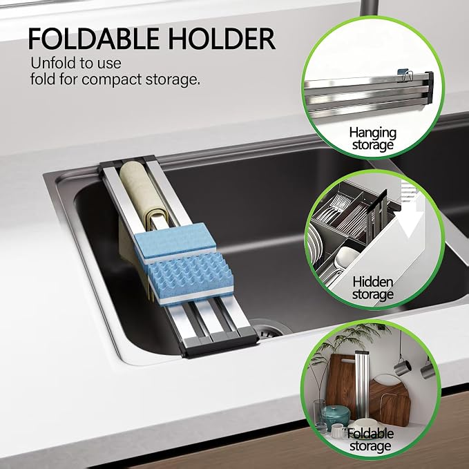 Over the Sink Kitchen Dish Drying Rack Organizer | Stainless Steel Collapsible Non-Slip Space-Saving [19.69*12.8IN] - Rust-Resistant Heat-Resistant Sturdy - Easy to Clean - Image 7