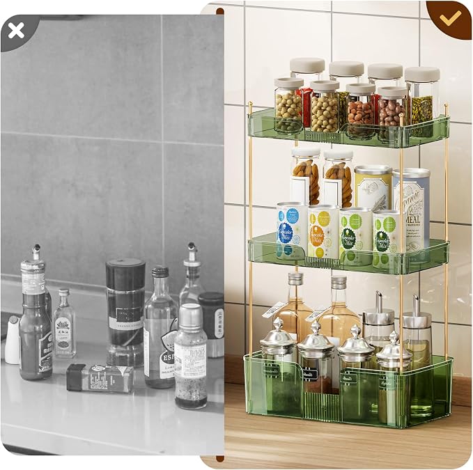 Akinbas 3 Tier Bathroom Organizer Countertop Makeup Perfume Tray Skincare Organizer for Bathroom Dresser Vanity (Green) - Image 6