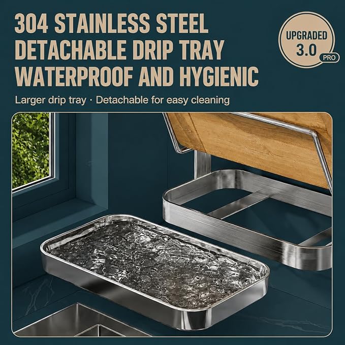 Pot Lid Holder & Spoon Rest – Countertop Organizer for Lids, Spoon, Spatulas, Cutting Board – Stove Top Stand with Removable Drip Tray, 304 Stainless Steel, 3-Tier - Image 5