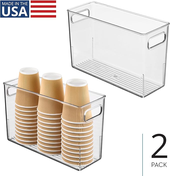 iDesign Tall Plastic Storage Bin with Handles, Set of 2, Clear | For Fridge or Freezer, Made in USA - Image 2