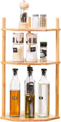 3-Tier Extra Tall Bamboo Corner Shelf, Kitchen Countertop Wine Bottle Organizer, Corner Counter Storage Rack for Pantry, Spice & Wine Organizers and Storage by WooFawn