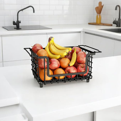 1 Pack Stackable Metal Wire Vegetable Fruit Basket for Kitchen Counter Cabinet, Pantry Organizers and Storage Basket, Food Can Snack Onion Potato Bread Storage Shelf Freezer Organizer Bins Black by Unknown