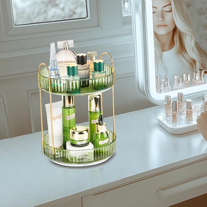 360 Rotating Makeup Organizer, 2 Tier Lazy Susan Bathroom Counter Organizer, Skincare Organizers, Spinning Perfume Organizer & Vanity Organizer Countertop (Gem Green, 2 Tier) - Image 7