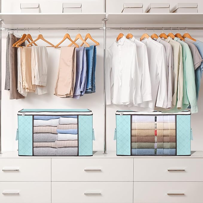 90L Large Storage Bags, 6 Pack Clothes Storage Bins Closet Organizers | Foldable Storage Containers, with Reinforced Handle, for Clothing, Blanket, Comforters, Bed Sheets, Pillows and Toys,Blue - Image 7