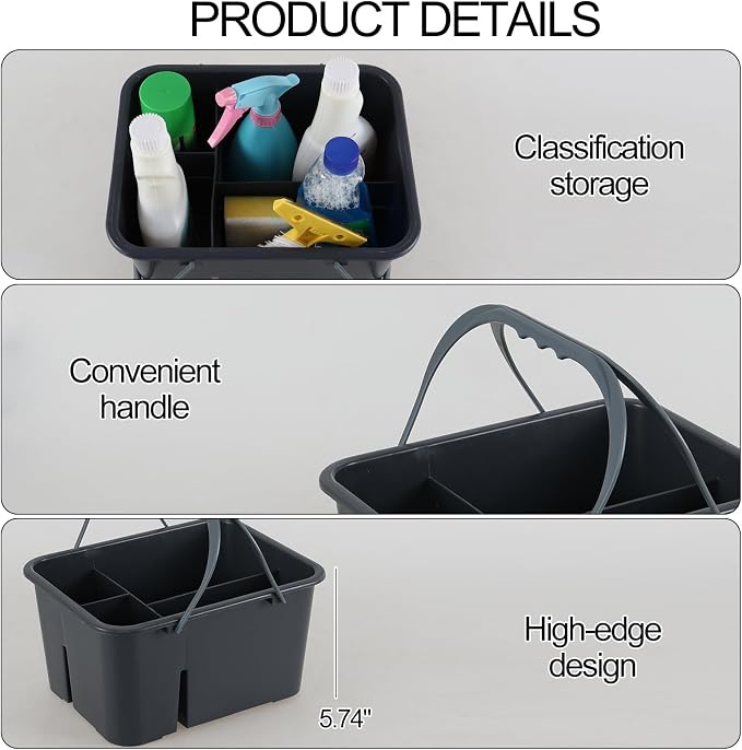 Plastic Cleaning Caddy With Handle, Tool and Supply Organizer | Deep Gray Deep-Storage Tote, Portable Carry Caddy for Cleaning Supplies, Garage, Laundry Room, and Car Care - Image 3