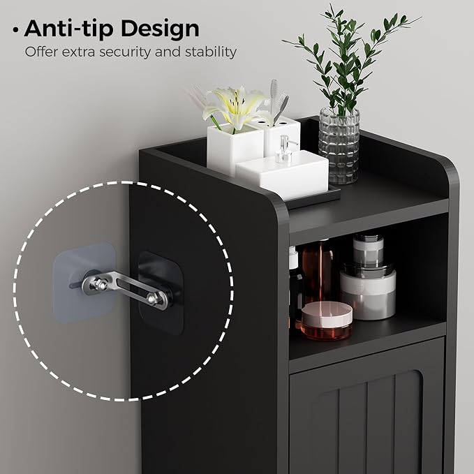 BEWISHOME Small Bathroom Storage Cabinet, 2 Doors Narrow Bathroom Cabinet | Storage Cabinet with Adjustable Shelves, Narrow Toilet Paper Cabinet 7.9"D x 7.9"W x 31.5"H, for Small Spaces, Black YYG03B - Image 6