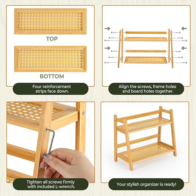 ANBOXIT Matcha Station Organizer, Countertop Bamboo Coffee & Tea Station | Rattan-Look 2 Tier Mug Holder Display Stand for Kitchen Condiment, Coffee Accessories, Home, Office - Image 6