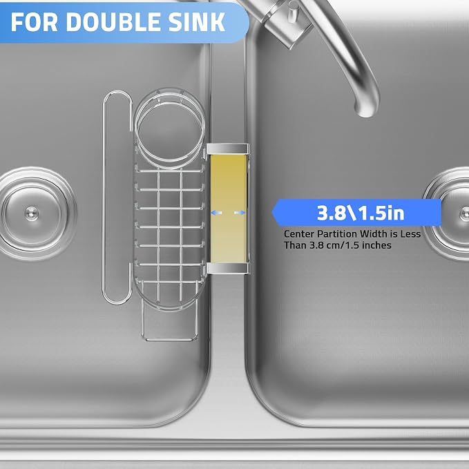 Cisily Kitchen Sink Caddy Sponge Holder in The Sink, Stainless Steel Kitchen Sink Organizer, Brush Holder, Dish Cloth Hanger, Sink Stopper Holder (Hanging-Silver) - Image 3