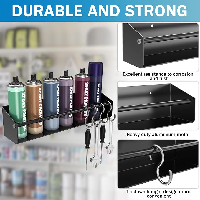 Black Aluminum Wall Mount Spray Can Storage Rack | Heavy-Duty Aerosol Paint Bottle Organizer For Garage, Workspace & Enclosed Race Trailers - Image 5
