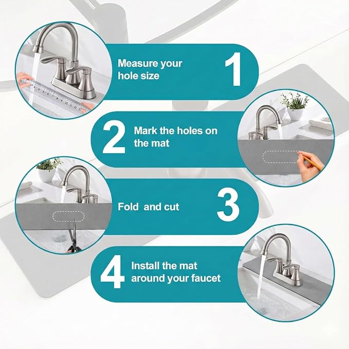 Customizable Kitchen Sink Faucet Mat: 30"Lx5.5"W Absorbent Splash Guard | Non-slip Fabric Rubber Mat, Cut to Fit Oval Rectangle Square Faucet & 2,3,4 Holes Irregular Sink with Soap Dispenser Air Gap - Image 3