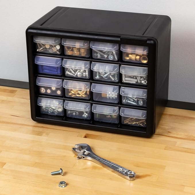 Akro-Mils 16-Drawer Plastic Storage Cabinet | 10-1/2 x 6-1/2 x 8-1/2 Inch | Black | Model 10116 | Garage Organization - Image 20