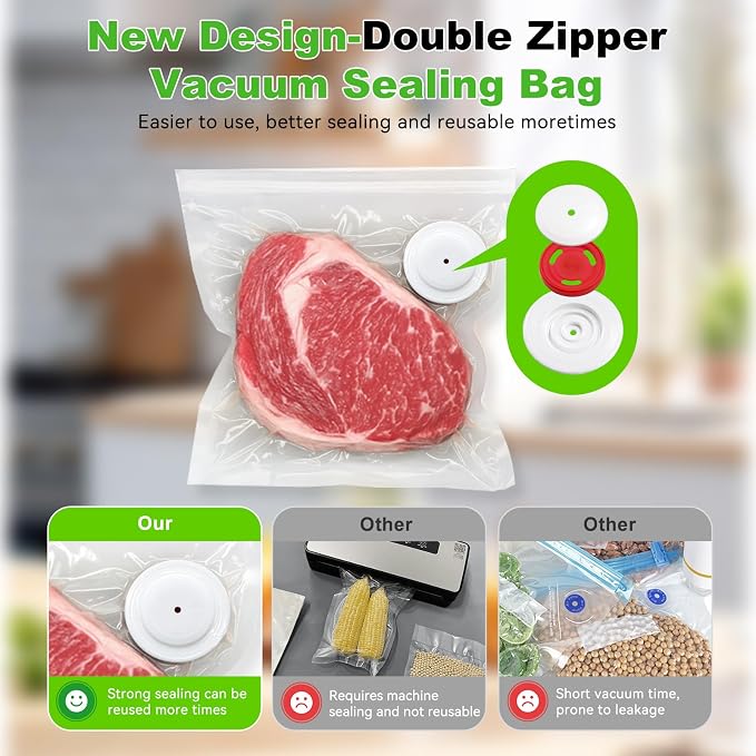 Vacuum Sealer Bag for Food, 40pcs Large Reusable Food Storage Bags | Vacuum Storage Bags with Air Valve for Meal Prep, Food Storage, Microwave,Compatible With Many Handheld Vacuum Sealers - Image 2