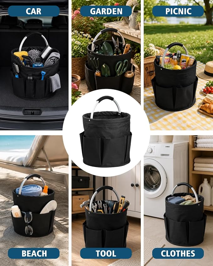 RAYBIN 17L Cleaning Caddy for Cleaning Supplies, Foldable Cleaner Basket | Housekeeping Products Organizer with Handle, Portable Large Storage Bucket for Home, Garden, Outdoor, Camping - Image 7