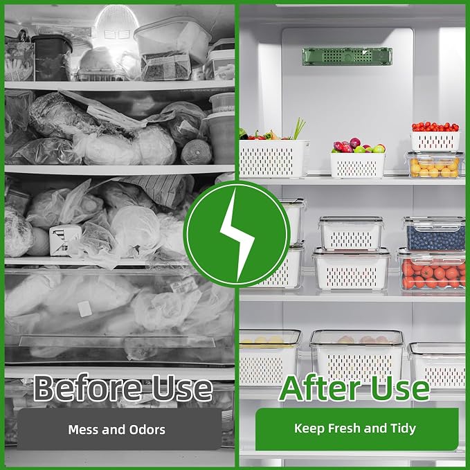 KEMETHY 5 Pack Fruit Storage Containers for Fridge with Removable Colanders - Food Storage Containers with Lids, BPA-Free Produce Containers Keep Fruits, Vegetables, Berry, Meat Fresh Longer - Image 6