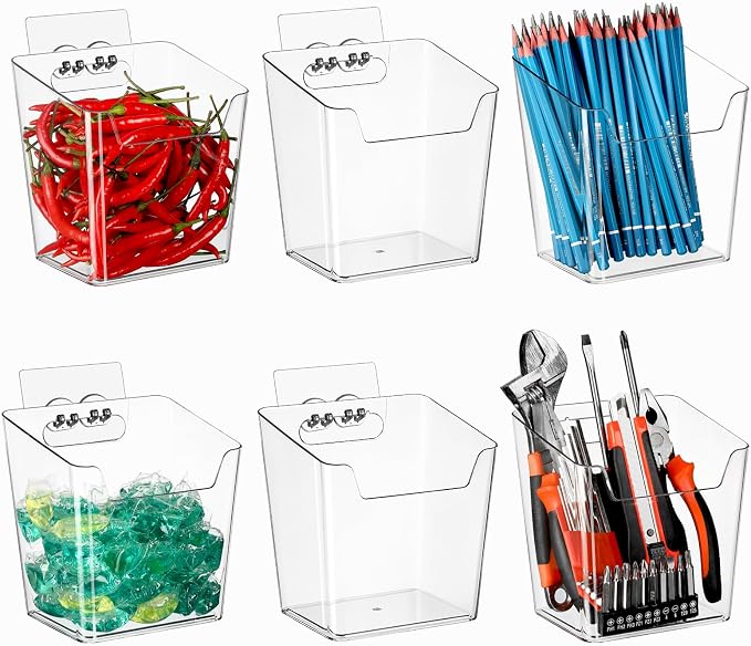 6 Pack Drink Packet Organizer, Clear Acrylic Cabinet Door Organizer Adhesive, Wall Mount Caddy Utensil Holder Floating Bin for Tea Bag Kcup Storage, Sewing Tools, Laundry Pods, Small Cleaning Supply - Image 9