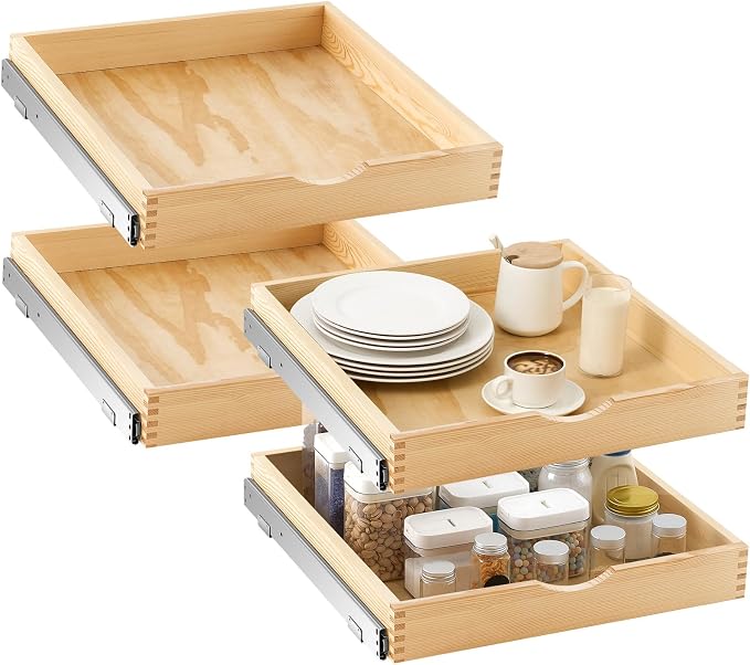 Sintuff 4 Pack Wooden Pull out Tray Cabinet Organizer Gentle Close Roll out Shelves for Kitchen Cabinets Fully Assembled Slide Pantry Shelves (21'' X 21'') by Sintuff