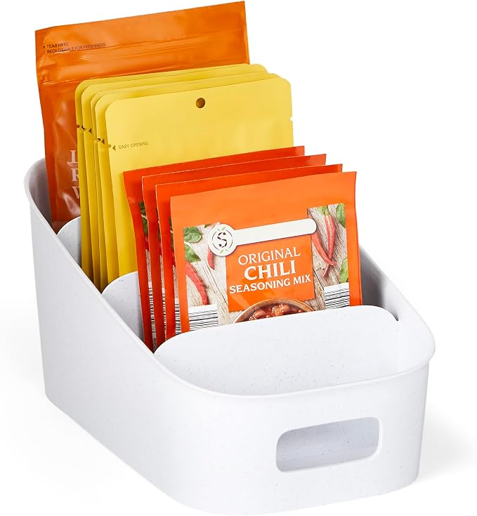 YouCopia ShelfBin Packet Organizer, 4-Tier Stairstep Raised Divided Bin, BPA-Free Storage Caddy for Kitchen Pantry and Cabinet Organization, Tea Bags, Medicine, and More by YouCopia