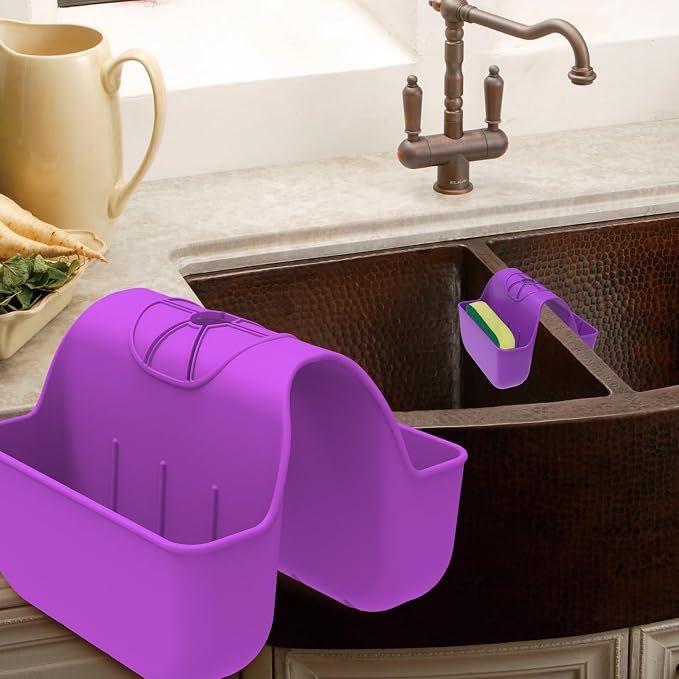 Sponge Holder for Kitchen Sink, Silicone Sink Saddle Caddy Organizer Rack, Sponges Holder Over Faucet, Hanging Kitchen Organizer Accessories Rack Basket - Purple by OKeanu