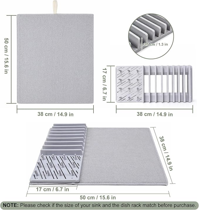 2-in-1 in Sink Dish Drying Rack with Dish Drying Mat,Collapsible Dish Drying Rack with Mat,Space-Saving Dish Rack for Kitchen Counter,Quick Dry Dish Drainers for Kitchen Sink (Grey White) - Image 5