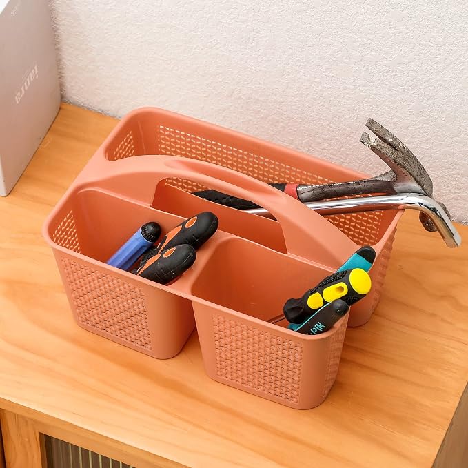 Plastic Portable Shower Caddy Basket with Handle, 3 Compartments, Orange | Storage Organizer with Drain Holes, Sturdy and Durable For Bathroom, Kitchen, College Dorm, Sink, Camping - Image 4