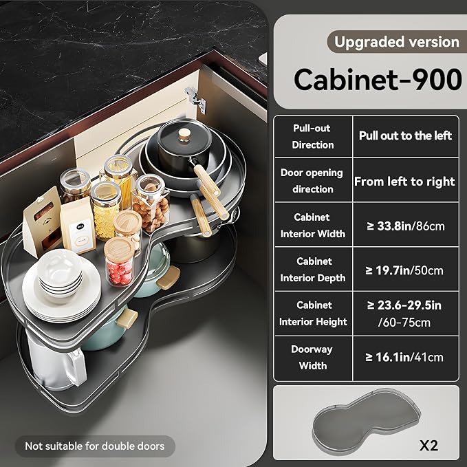 Blind Corner Cabinet Pull Out Organizer, 2-Tier Shelf, Adjustable Height | Fits 16" Cabinet Openings, Left Swing for Right Hinges, Adjustable Height Design, Blind Corner Cabinet for Kitchen Storage - Image 3