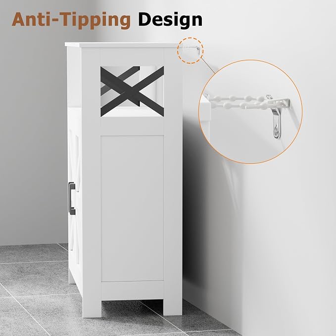 Homhedy Farmhouse Bathroom Storage Cabinet with Doors, Small Floor Cabinet | Toilet Paper Cabinet with Adjustable Shelf, Freestanding Storage Cabinet for Kitchen/Laundry/Living Room, 24"W, White - Image 6