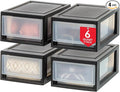 IRIS USA 4-Pack, 6 Qt. Small Stacking Drawer Storage Organizer, Black | Organize dorm essentials, school supplies, toiletries, snacks, and accessories with stackable drawers for small-space storage by IRISUSA