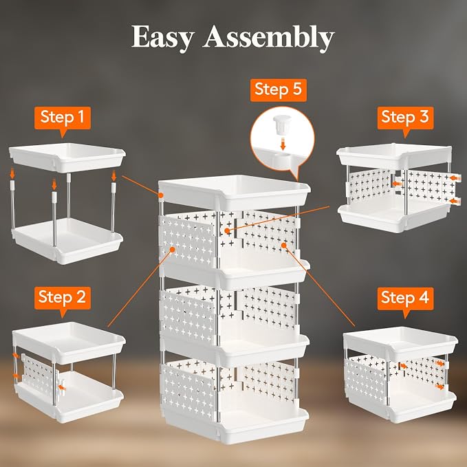 Lifewit 4 Tier Plastic Stackable Storage Baskets for Clothes 2 Pack, White | Stacking Bins for Food, Multifunctional Organizer for RV, Kitchen, Playroom, Pantry and Bathroom - Image 5