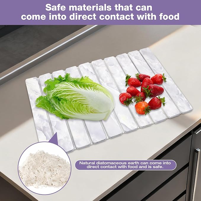 Elegant Grey Marble Drying Mat, Collapsible & Extra Large Absorbent Diatomite Stone Tray for Kitchen Counter, Quick Dry Dish Drying Pad for Dishes, Cups, Pots & Utensils 24”x16” - Image 5