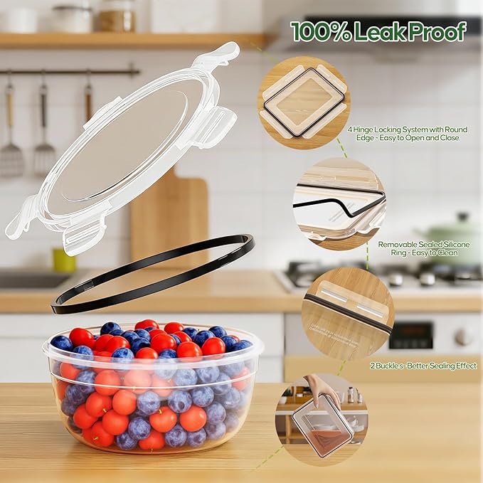 62 PCS Large Food Storage Containers with Lids Airtight Reusable Plastic | With 31 Lids & 31 Containers- Leakproof Meal-Prep Container for Kitchen Storage Organization Microwave/Dishwasher Safe - Image 4