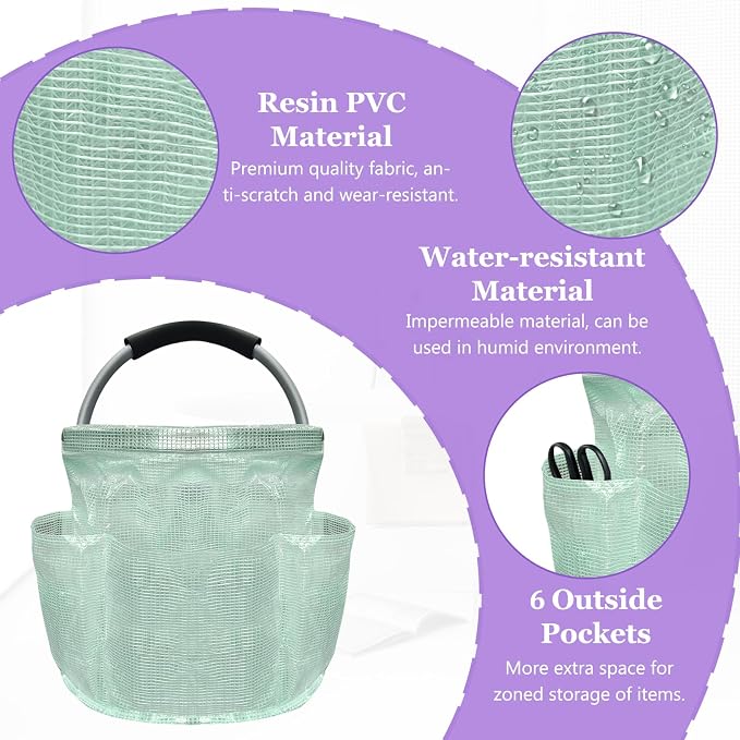 17L Cleaning Caddy for Cleaning Supplies, Foldable Tool Bucket Organizer with 6 Side Pockets, Portable Garden Tool Bag in PVC Resin, Folding Storage Basket for Camping, Gardening, Green - Image 9