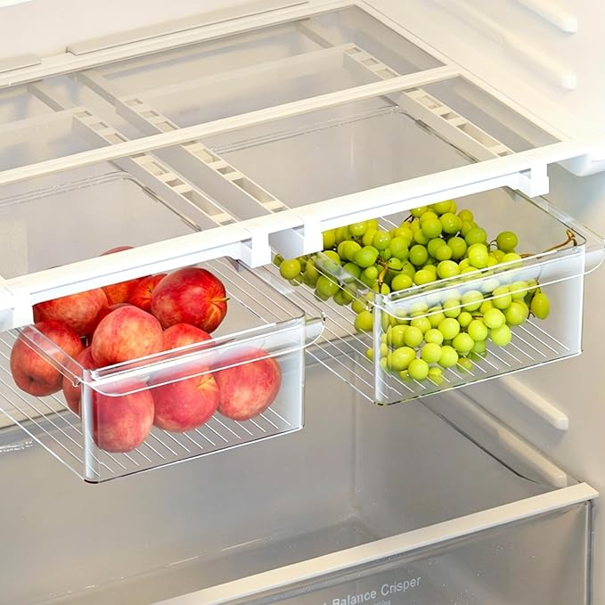 Refrigerator Organizers Storage Fridge Drawer, Storage Containers - 1pc(L) | Under Shelf Drawer for Fruit, Deli, Cheese, Seafood, Pull Out Plastic Organizer Bins fit for Medium Fridge Shelf, Simple Use - Image 6