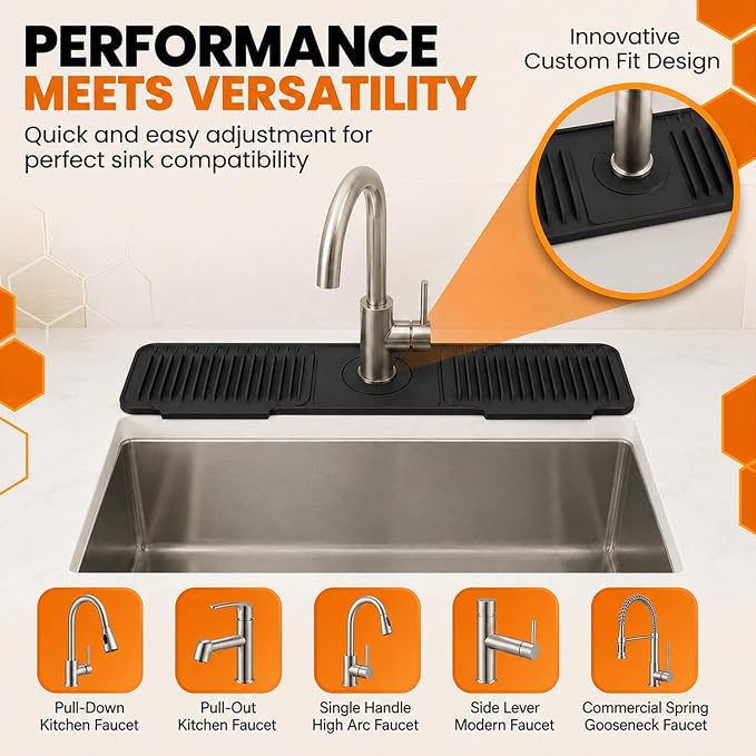 24 Inch Silicone Faucet Mat for Kitchen Sink Splash Guard, W/Sink Baffle | BPA-free silicone, Heat-resistant, non-slip, and built to withstand daily kitchen use, dishwasher safe and simple to rinse - Image 4
