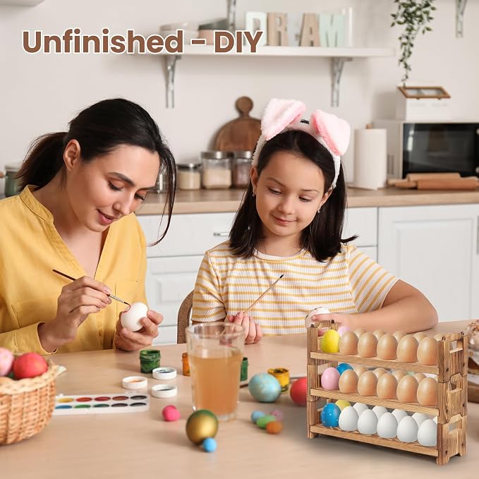 Egg Holder Countertop, 3-tire Solid Wooden Egg Holder, Stackable Egg Storage Easter Basket Holding Up to 36 Fresh Eggs, Chicken, Duck Eggs - Unfinished - Image 7